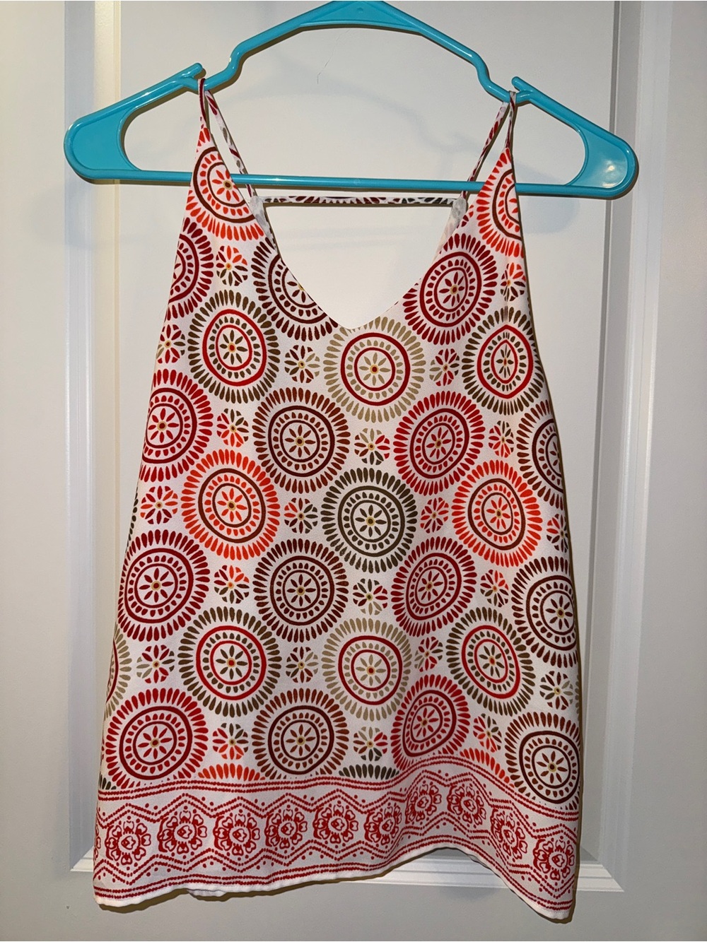 LOFT Red and Orange Medallion Patterned Strappy Tank Top